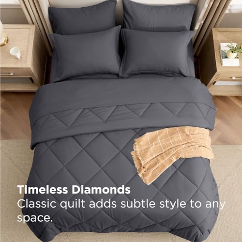 Image of Bedsure 7 Pieces Full Comforter Set Premium Series, Hotel Luxury Soft Bed in a Bag, Goose Down Alternative, Safe for Sensitive Skin Bedding Comforter All Season Medium Warmth, Dark Grey Full Size