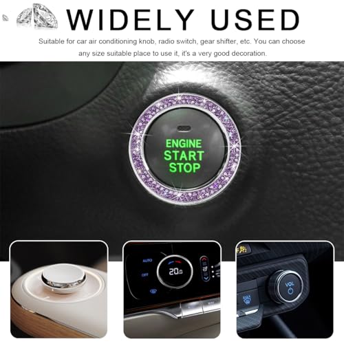 Image of Car Bling Crystal Rhinestone Engine Start Ring Decals, Sparkling Diamond Car Push Start Button Ignition Ring Sticker, Auto Key Ignition Knob Ring Decoration for Women Girls (Purple)