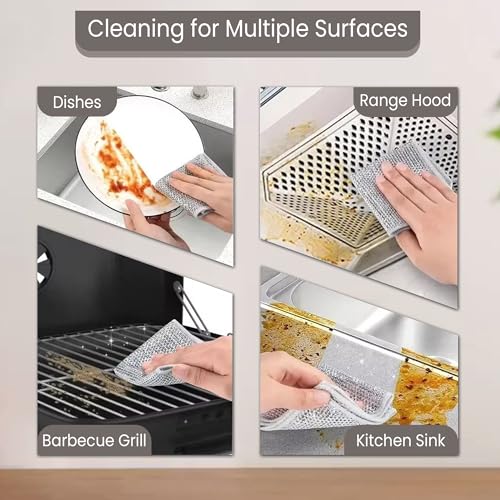 Image of UNOX Non Scratch Wire Dish Cloth (Pack of 10), Steel Scrubber for Utensils Cleaning, Reusable Dish Washing Cloth,Stainless-Steel Dish Wash Scrubber for Washing Dishes, Sinks, Counters