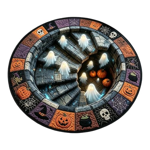 16 Inch Round Halloween Mat, Quilted Bat Spiral Staircase Entryway Rug，A - image 1