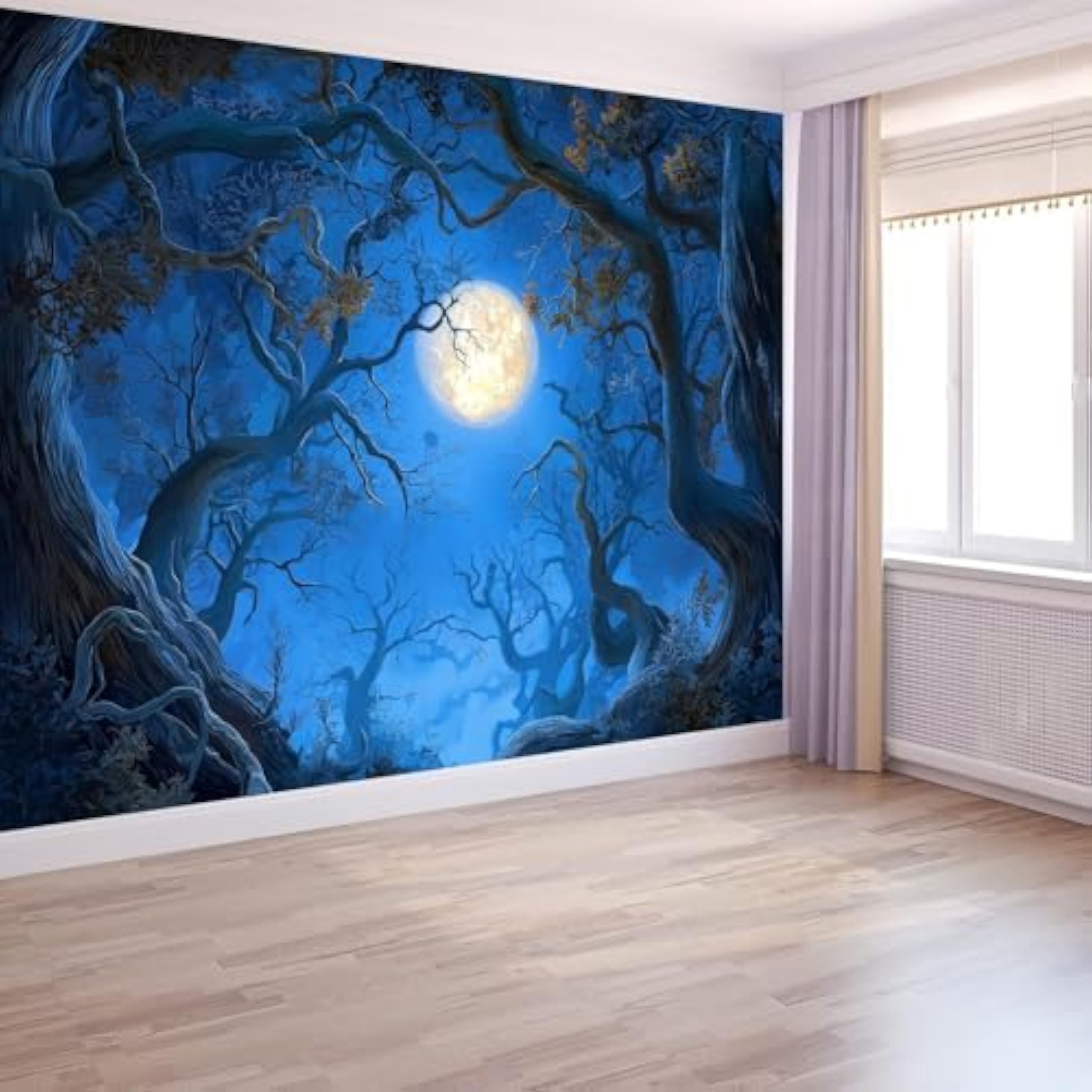 Gótico Papel Pintado Fotográfico, Oscuro Fantasía Bosque No Tejido Murales 250 X 175 Cm Papel Pintado Con Impresión Hd Azul Oscuro Para Sala Cuarto Oficina Salón - Moderna Decoración De Pared