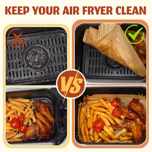 Image of Air Fryer Liners Disposable, Airfryer Paper Liners, 125Pcs Non-stick Oil Resistant Air Fryer Liners Square, Parchment Liners 8.6 inch * 5.5 inch, Fit for Most Ninja Dual Airfryer, Microwaves, Ovens