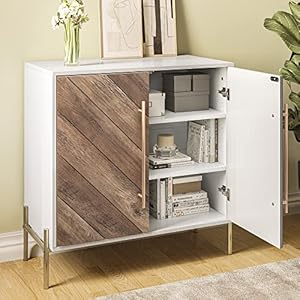 Belleze 32 inch sideboard buffet cabinet large storage accent cabinet console table coffee bar table for living room kitchen or entryway rustic oak  urban country home decor