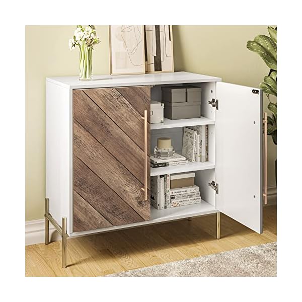 Belleze 32 inch sideboard buffet cabinet large storage accent cabinet console table coffee bar table for living room kitchen or entryway rustic oak  urban country home decor