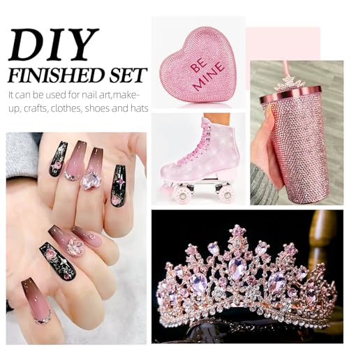 Image of Pink Flatback Rhinestones, Glass Rhinestones for Nail Art and Craft, Glue Fix, Loose Crystal Gemstones(Pink, SS8, 1440pcs, 2.3-2.5mm)