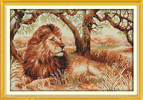 Kit Point de Croix Débutant Lion Loisir Créatif Adulte Broderie 11CT