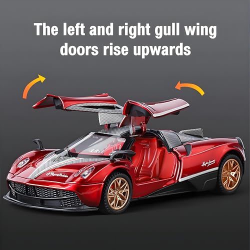 Image of 1:32 Scale Pagani Die-Cast Model Car - Alloy Metal Body Toy Car with Openable Doors, Pullback Action, Light & Sound Effects (Pagani Red)