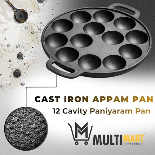 Image of Cast Iron Appam Pan (7 /9 /12 Cavity) | Paniyaram Pan, Appe Pan, Kuzhi Paniyaram Maker | Heavy Duty, Even Heating, Gas & Induction Compatible (12 Cavity (Large))