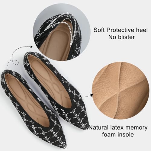 Image of TINGRISE Women's Flats Shoes Pointed Toe Knit Ballet Comfortable Dressy Slip On Flat