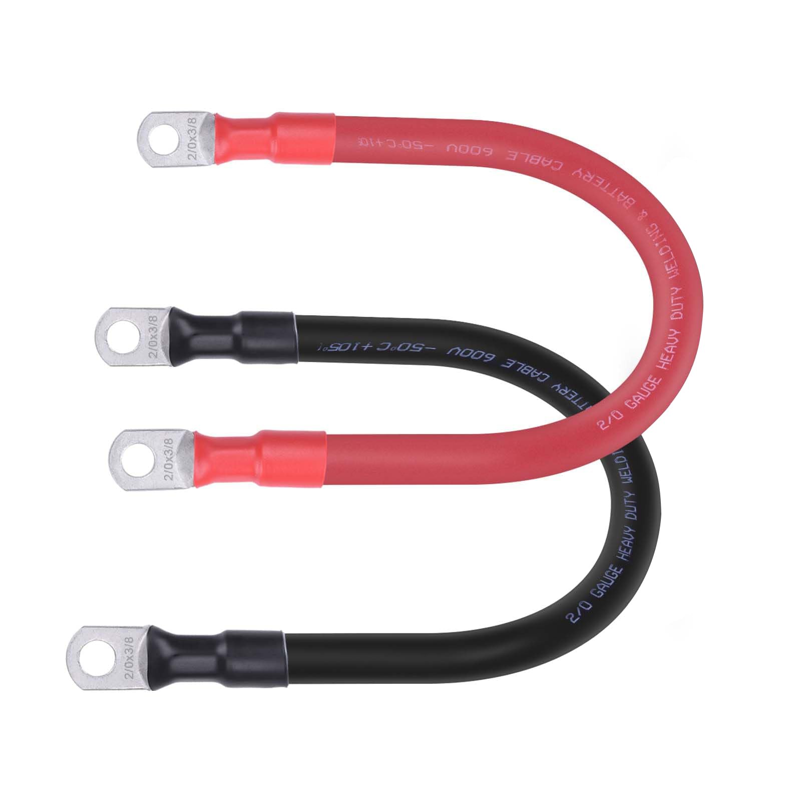 MACHSWON Cavo per batteria calibro 2/0, 3 m, 2 AWG con terminali da 3/8", cavi inverter in rame puro, per autoveicoli, barche, tosaerba, camper, moto (rosso e nero)