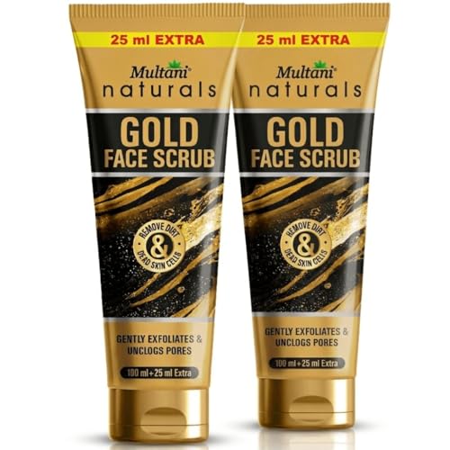 Image of Multani Naturals Gold Face Scrub (100ml + 25ml Free) Pack of 2 | Deep Exfoliating Facial Scrub for Glowing Skin | Removes Dead Skin & Blackheads | Suitable for All Skin Types