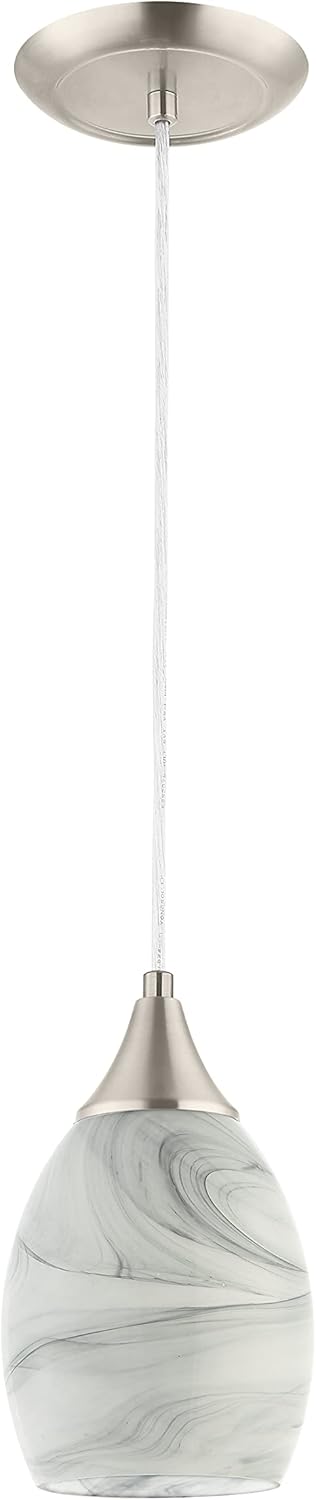 Glassland 1 Light Mini Pendant Light in Brushed Nickel with Marbleized Glass Shade, ETL Listed. - - 
