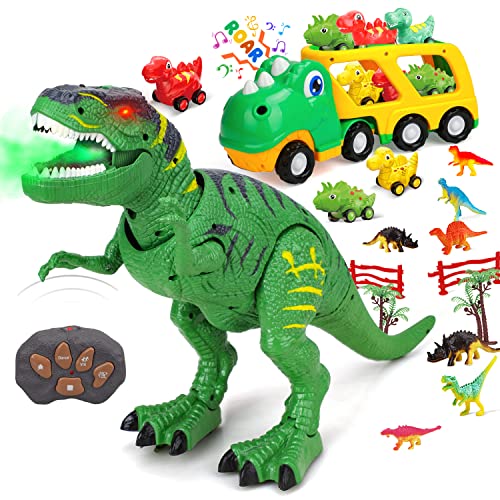 STEAM Life Dinosaur Truck Toddler Car Toy for 1+ Year Old, Remote Control Dinosaur Toys for Kids 3 4 5 6 7+ Light Up & Realistic Roaring Sound