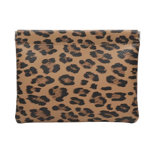 Ksriylm Leopard Leather Small Makeup Pouch for Women,Cosmetic Accessories Organizer,Waterproof and Portable Cosmetic Bag,Self-closing, No Zipper, Aesthetic Storage Pouch,Lipstick for Purse,Brown