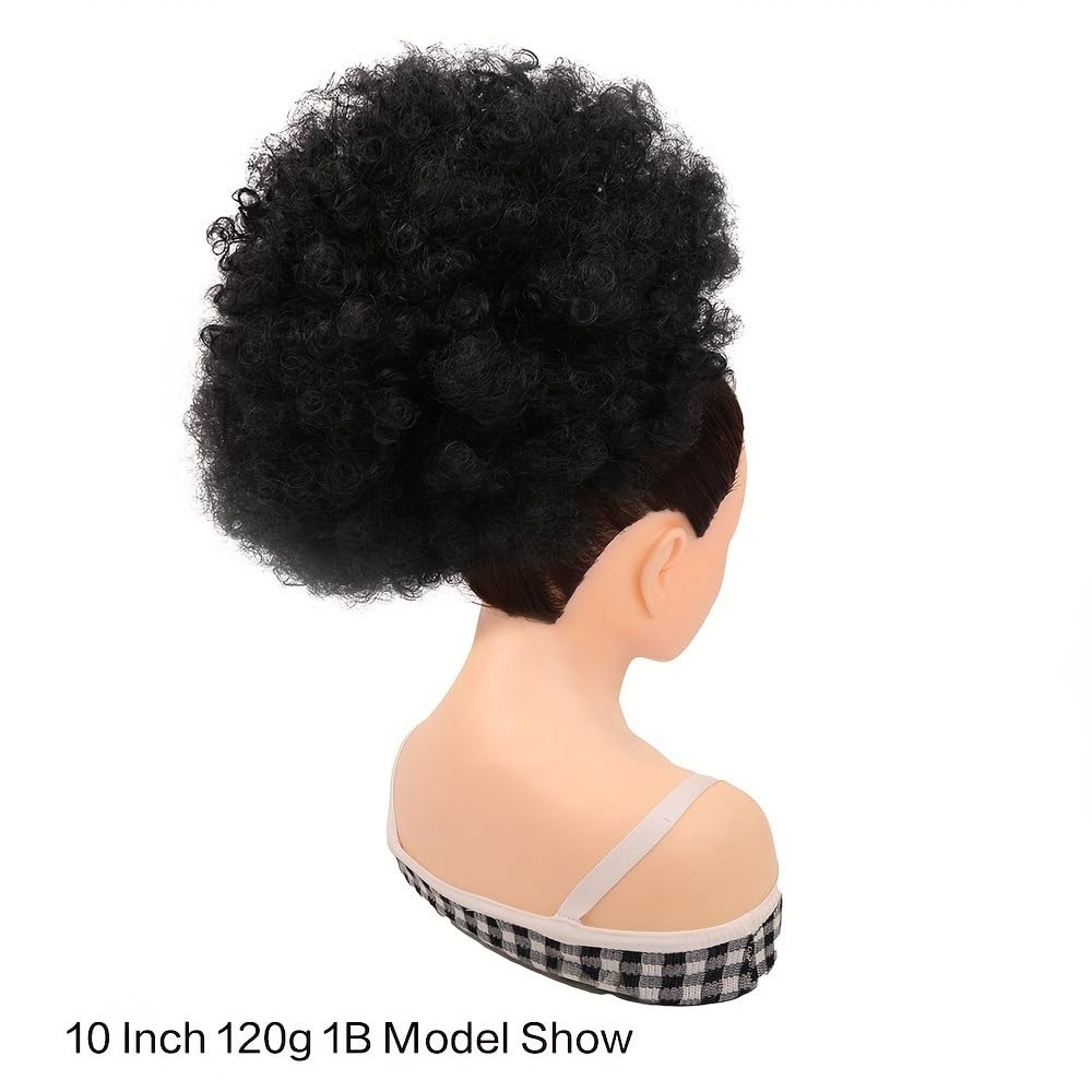 sztuczne włosy kok 1 szt. Afro Puff Drawstring Ponytail Extension dla czarnoskórych kobiet Clip in Synthetic Afro Curly Bun Hair Pieces Akcesoria do włosów(10inch-4)