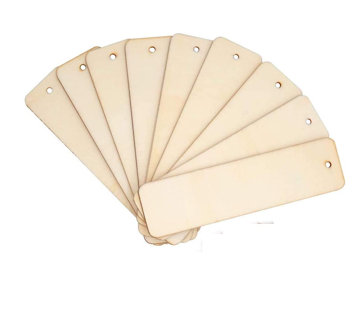 ROOT KRAFT [50pcs]-[ 8cmx2.cm]-Rectangle Wooden Pine MDF Cutouts Unfinished Tags for Key Chain,Slices Crafts,Christmas Holiday Hanging Decorations,Painting Wood Craft,MDF Plains,Resin Art Work