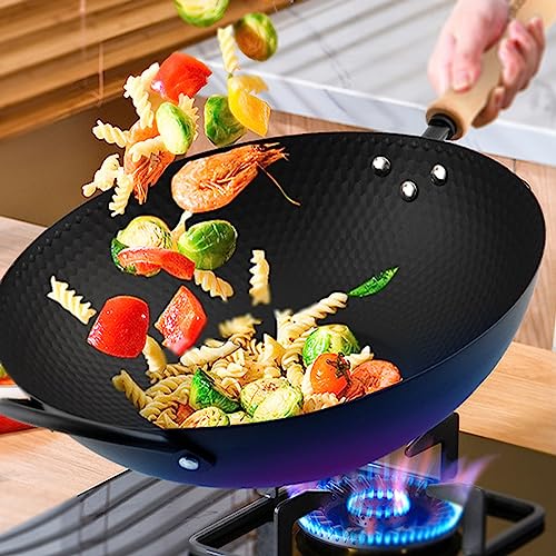 Wok de acero al carbono 32cm con mango de madera miniatura 4