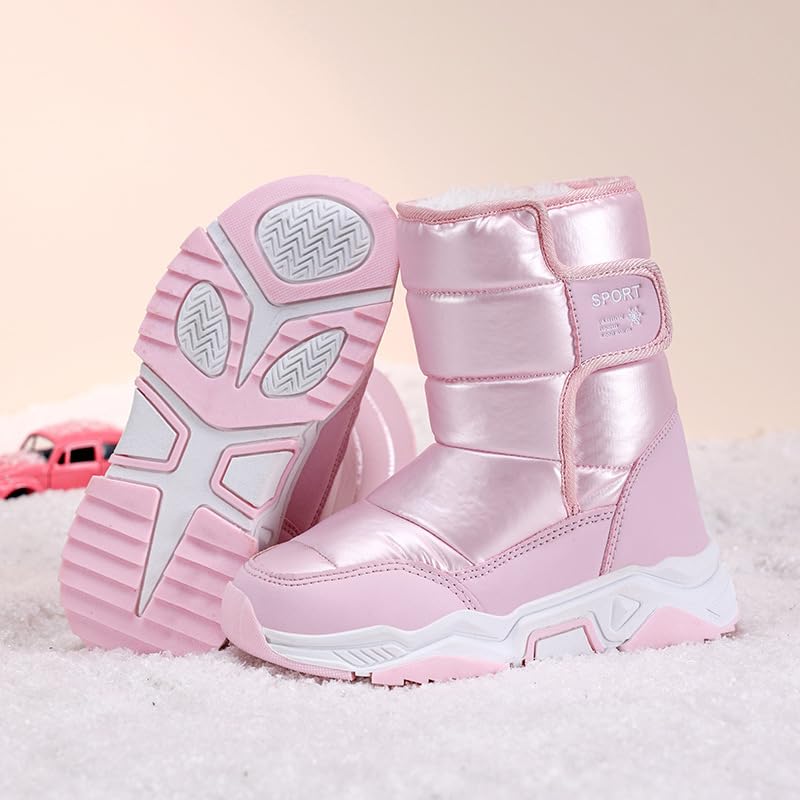 Girls Waterproof Warm Snow Boots for Toddler Winter Cold Weather Non Slip Hiking Boots Resistant Cold Weather Outdoor Shoes with Fur Lining for Little Kids2