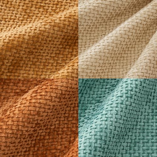 Image of MIULEE Pack of 4 Orange /Teal Couch Throw Pillow Covers 18x18 Inch Yellow Green Soft Decorative Chenille Pillows Farmhouse Accent Cushions for Boho Fall Home Decor Sofa Bedroom Living Room
