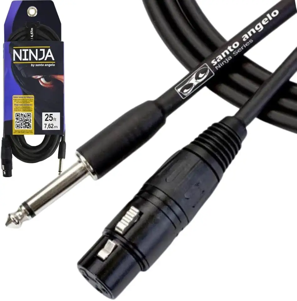 CABO DE MICROFONE NINJA HG 0,20 MM CONECTOR P10/XLR FEMEA 25FT 7,62 METROS PRETO - SANTO ANGELO