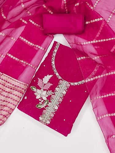 Image of Women's Shimmer Silk Embroidery Work Unstitched Dress Material