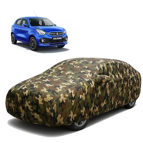 Image of Sulfar 100% Waterproof Car Body Cover Compatible with Mirror for Maruti Suzuki Celerio with Long Lasting Durable Material (Triple Stitched, Full Bottom Elastic, Camouflage Army)