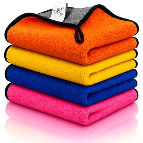 Image of PulGos 4 Pcs Microfiber Cleaning Cloths (30 x 40 cm) | Highly Absorbent | Quick Dry, Lint-Free & Reusable Towels for Streak-Free Shine | Multipurpose Cloth for Home, Kitchen, Office, Car & Glass