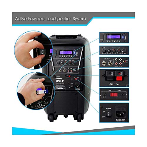 Wireless Portable Pa Speaker System - 1000W Rechargeable Battery Powered Bluetooth Compatible Active Outdoor Speaker - Usb Sd Mp3 Aux Rca Fm Radio - 35Mm Mount Microphone Transmitter - Pyle Pphp109Wmu #TOP2