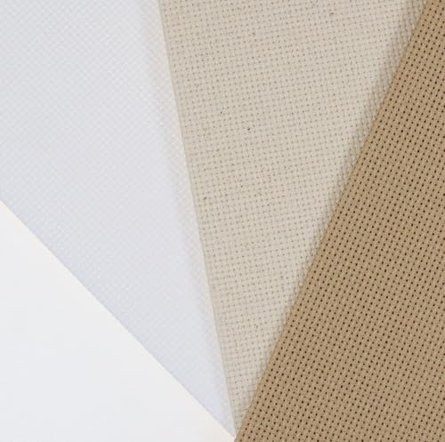 Image of KCS 3 pc of 12 inch x 18 inch(30cmx45cm) 18CT Counted Cotton Aida Cloth Cross Stitch Fabric (White+Oatmeal+Khaki)