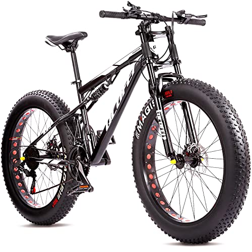Fat Tire Bikes for Men 26 Inch,Fat Tire Mountain Bike for Women 21Speed Full Suspension Dual Disc Brake Adult Big Tire Bike Trail Bikes All Terrain Mountain Winter Snow Bike,21 Speed