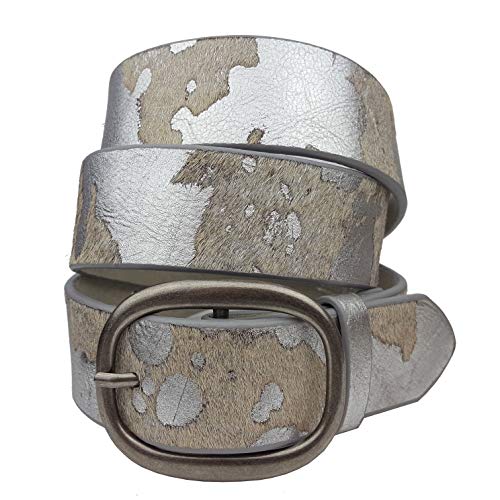 Hot Trendy Hair On Calf Leather Belt in Animal Print (Cow Silver, Small)