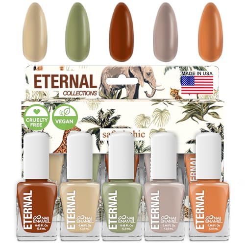 Eternal Nail Polish Set for Women (SAFARI) - Nail Polish Set for Girls - Long Lasting & Quick Dry Natural Nail Polish Kit for Home DIY Manicure & Pedicure - Made in USA, 13.5mL (Set of 5)