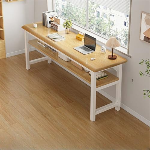 Escritorio para computadora Cuadrado de 15.7' de adelante hacia atrás, para Escritura, Alquiler, casa, Mesa Larga, Rectangular, Extra Largo, marrón Claro/Blanco, Estante Incluido,
