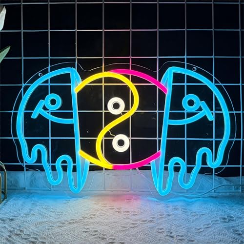 Split Smiley Face with Yin Yang Neon Signs for Wall Decor, Tai Chi LED Lights Signs Suitable for Bedroom Man Cave Bar Pub, Dimmable Art Wall Decorative Light Bar Sign