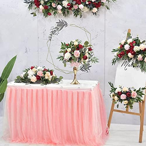 Trintion Tulle Table Skirt Fluffy Cake Table Decoration Colorful Long Table Dress for Wedding Parties Birthday Parties and Home Décor (Pink)