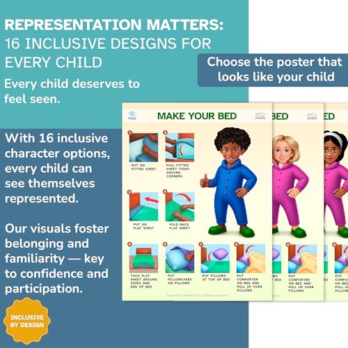Make Your Bed Routine for Toddlers - 12.5 x 16.5 Inches – Self-Adhesive Visual Aid Poster for Kids with Autism & ADHD – 16 Ethnic Options – OT Designed - Made in USA (South Asian Girl) by KIARES - Image 4