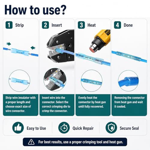 SecKrew 300PCS Heat Shrink Butt Wire Connectors, 22-10 AWG Insulated Waterproof Wire Electrical Connector kit，Wire Crimp Terminals Butt Splices for Marine Automotive Boat Truck Repair by SecKrew - Used condition - Image 5