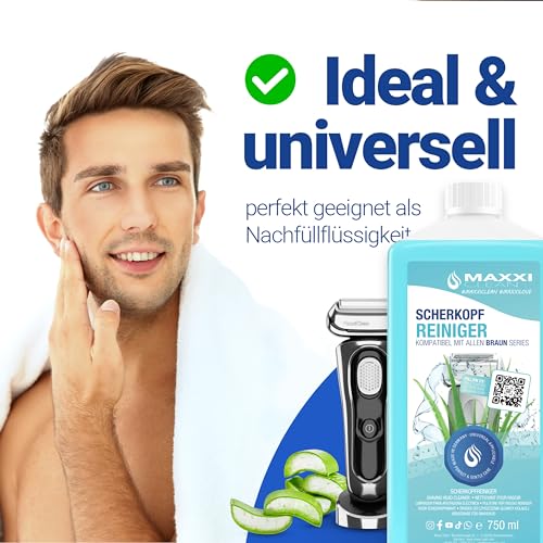 Maxxi Clean | Nettoyant pour tête de rasage pour cartouche de nettoyage | 750 ml de liquide de recharge | Liquide pour rasoir compatible avec la station Braun | Spray avec parfum d'Aloe Vera – vue 4