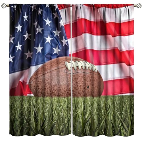 Nanacur Sports Blackout Window Curtains, Kid Boys American Flag Football Soccer Sports Art Print Window Drapes, for Living Room Bedroom 42(W)*84(L) 2 Panels