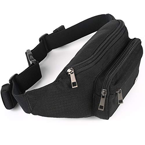Mycarbon Fanny Pack For Men And Women, Large Fanny Pack Waist Pack Bag Cute Hip Bum Non-Bounce Belt Non-Slip Cotton Durable Pouch With Adjustable Strap For Outdoors Casual Travel Hiking Black #TOP6