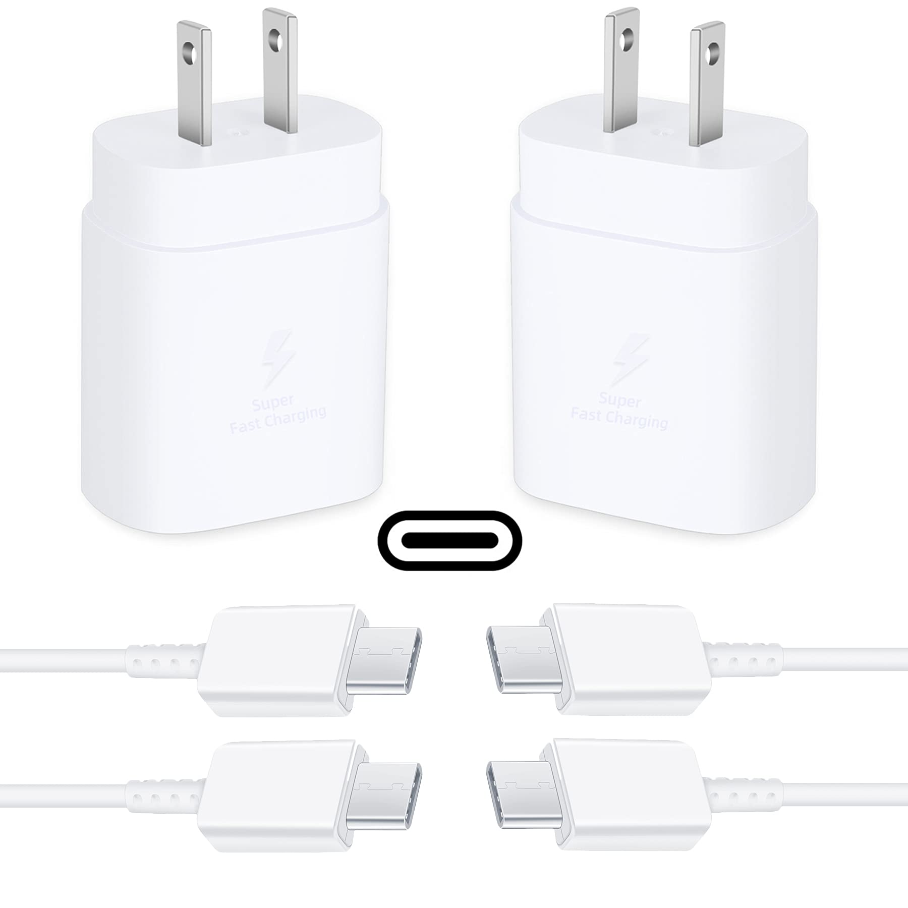 USB C Charger, 2-Pack PD 25W Fast Wall Charger and 5Ft Type C to Type C Fast Charging Cable for Samsung S22/S22+/S22 Ultra/S21/S21Plus/S21 Ultra/Note 20 Ultra/Note 10 Plus/S10/S10e/S9/S8/A53 5G, White
