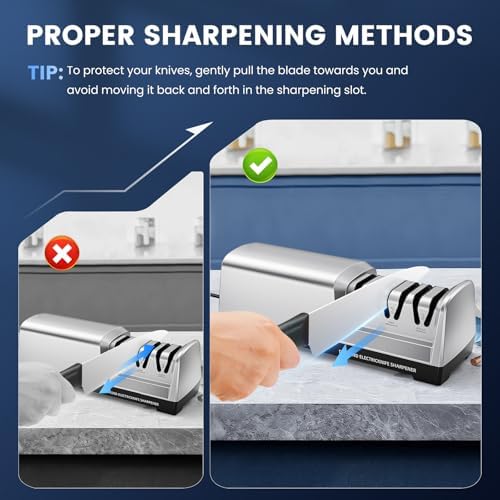 Bild 6 - elektrischer Messerschärfer Professioneller mit 3 Stufen, Überhitzungsschutz, Leisem Motor, Schnelles für Küchenmesser, Elektrischer Messerschärfen für Küchenmesser Knife Sharpening (Silber)
