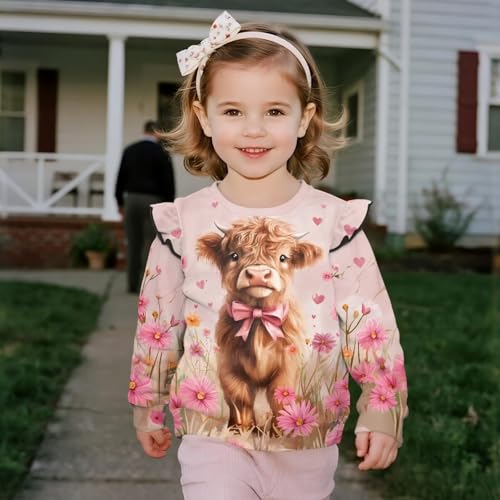 GePrint Girls Sweatshirt Versatile Ruffle Long Sleeve Girls Top Round Neck Polyester Spandex Fabric for Girl Aged 1-83