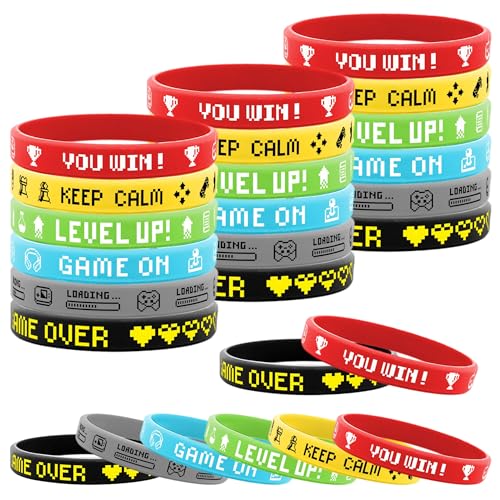 Lesnala 48 PCS Video Game Rubber Bracelet Gamer Silicone Wristband for Theme Party Supplies Decorations Kids Teenagers and Adults Birthday Present 6 Styles