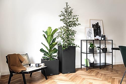 Lechuza Self Watering Plant Pot CANTO Stone 40 Low Plastic Indoor and Outdoor Plant Pot with Drainage Hole H40 L40 W40 cm Graphite Black