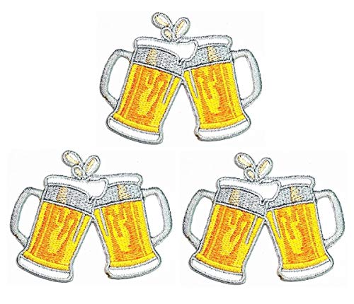 Umama Patch Set Of 3 Cheers Beer Mug Iron On Sew On Applique Patches Mug Of Beer Glass Alcoholic Cold Brew Drink Cartoon Embroidered Badge Patch Decorative Repair Craft Costume Or Reward Gift #TOP10