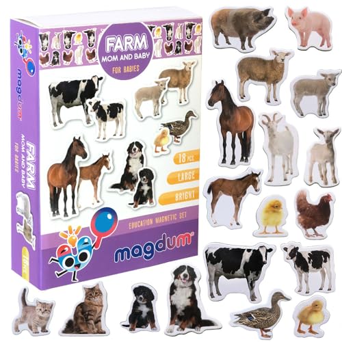 Magdum Magneti Bambini Mamma E Bambino - 18 Grandi Calamite Frigorifero - Calamite Bambini - Giochi Bambini 3 Anni - Animali Giocattolo Per Bambini - 