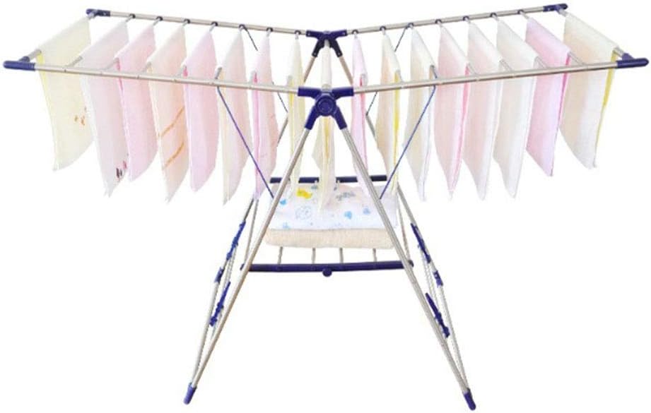 Clothes Airer Type Drying Rack Stainless Steel Floor Folding Household Simple Portable Indoor Balcony Diaper Drying Rack (Color : Blue Size : 133.5x60x95cm)