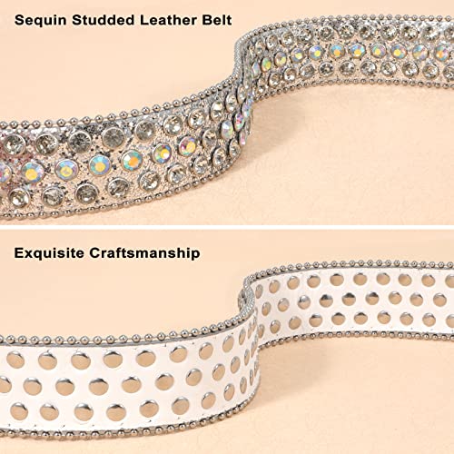 Whippy Western Rhinestones Sequin Leather Belt Bling Studded Fashion Women Cowgirl Cowboy Waist Belt For Jeans Pants,S,Silver #TOP3