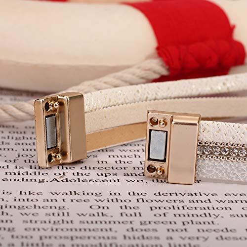 Fancy Shiny Leather Wrap Bracelet Boho Cuff Bracelets Crystal Bead Bracelet With Clasp Jewelry Gifts For Women Teen Girls(14.7", White) #TOP5